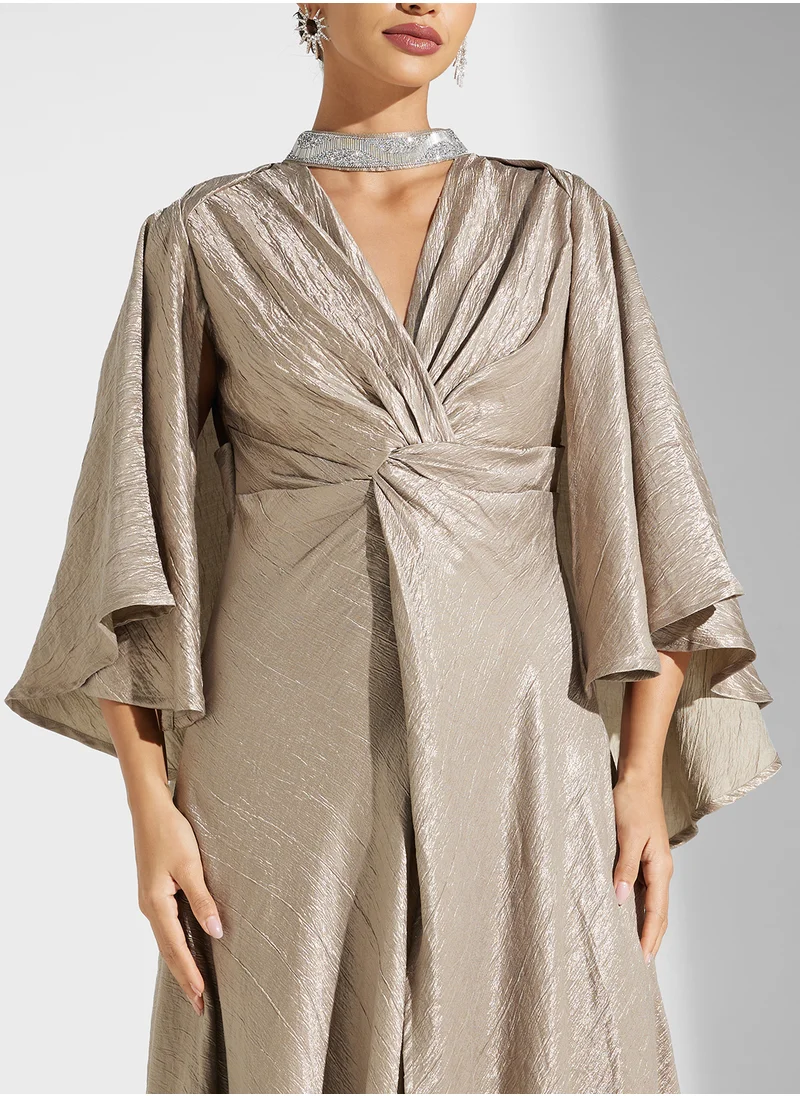 Namshi x Shimmer Dress With Flouncy Sleeves