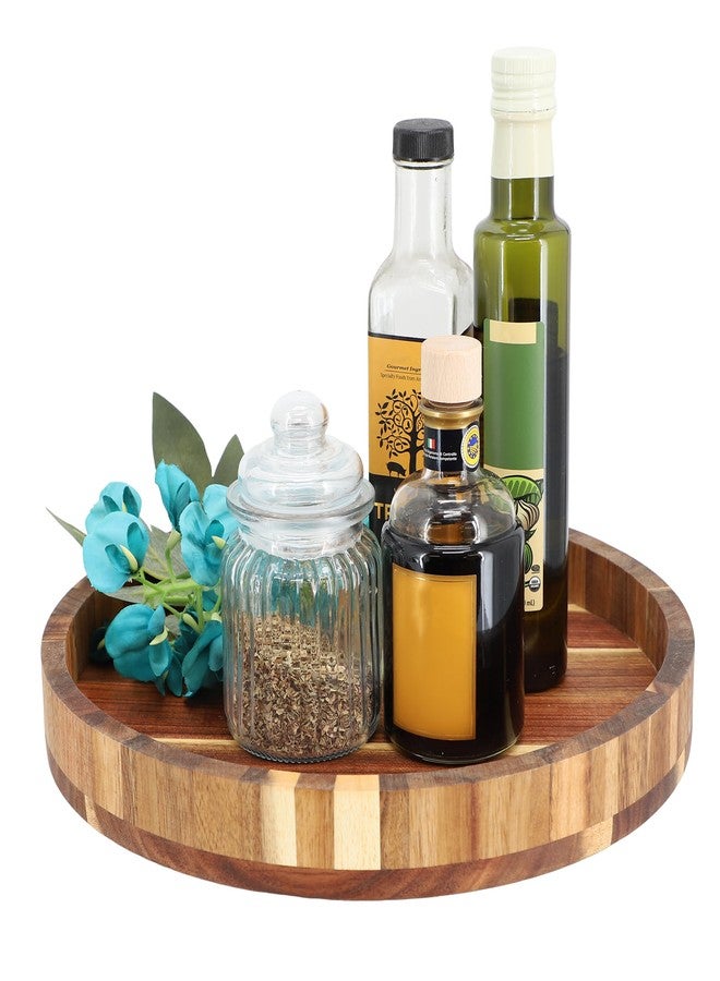 Elama 13 Inch Acacia Wood Lazy Susan Tray, Decorative Serveware, Tabletop Serving Piece (13 Inch Lazy Susan) - Image 1
