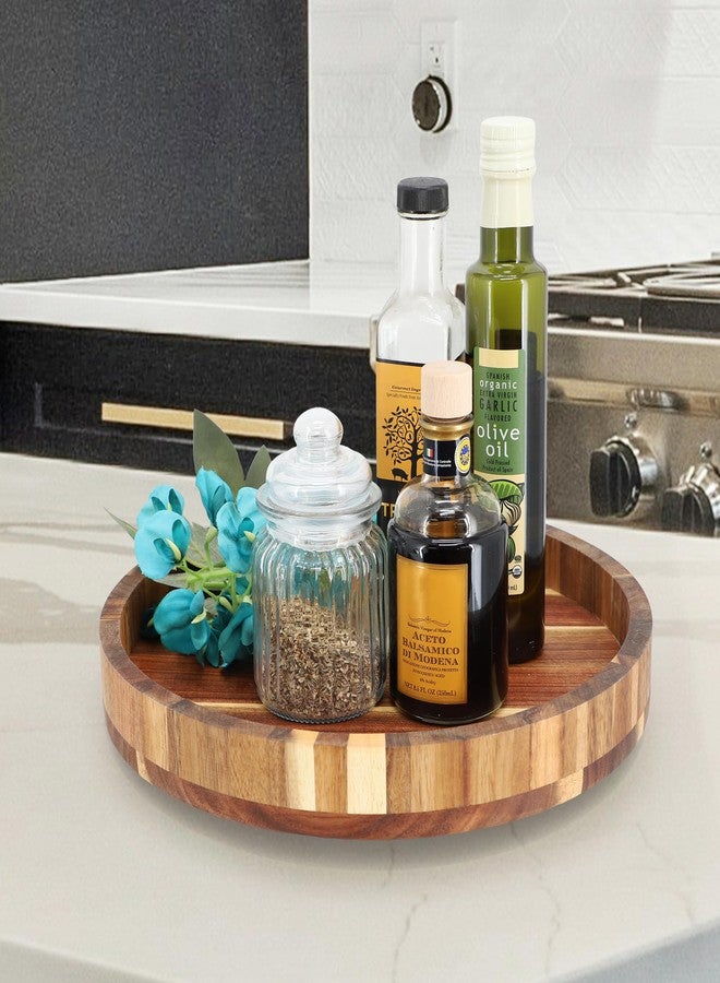 Elama 13 Inch Acacia Wood Lazy Susan Tray, Decorative Serveware, Tabletop Serving Piece (13 Inch Lazy Susan) - Image 5