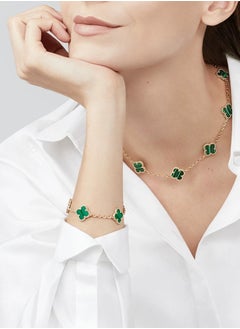 Van Women's four-leaf clover five-flower bracelet malachite green gold laser style  - Image 2