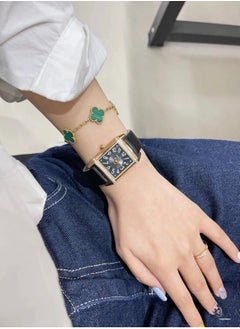 Van Women's four-leaf clover five-flower bracelet malachite green gold laser style  - Image 3