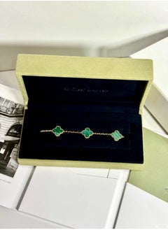 Van Women's four-leaf clover five-flower bracelet malachite green gold laser style  - Image 1