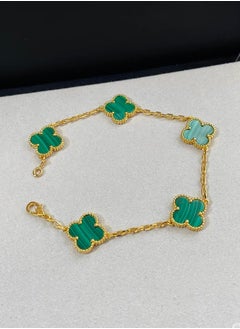 Van Women's four-leaf clover five-flower bracelet malachite green gold laser style  - Image 4