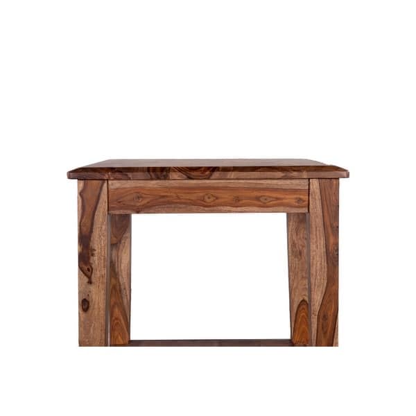 IThree Solid sheesham Wood Sitting Stool 15 Inches for Home | Wooden Square Stool Sheesham Wood Table for Bedroom Outdoor Office & Multipurpose use in Natural Finish - Image 4