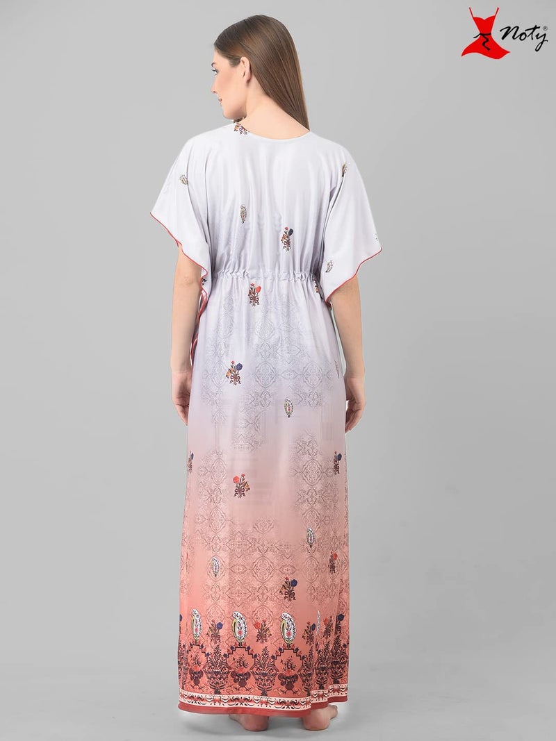 Noty Store Noty Women Polyester Blend Maxi Kaftan Nighty | Digital Print | Sarena Fabric | V Shaped Neck Nightwear | Nightdress Silver Grey, Free Size - Image 4