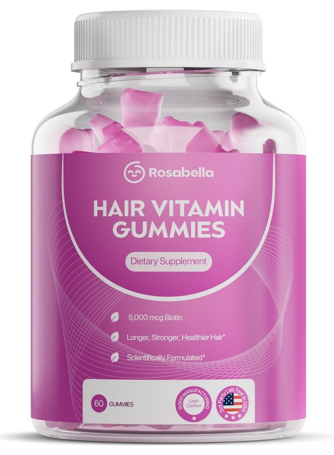 Rosabella Rosabella Hair Growth Gummies for Women & Men - Vegan Hair Gummies with 5000mcg Biotin - Hair Vitamins for Strong, Healthy-Looking Hair - Gummy Biotin Supplement - 60 Count  - Image 1