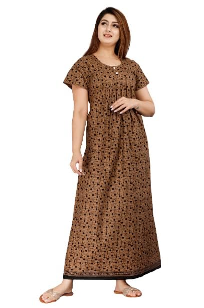 KBNBJ Women’s Cotton Printed Nighty (Pack of 2) – Ankle-Length Maxi Gown Night Dress – Free Size, Soft & Comfortable Sleepwear (Purple,Brown, Free Size) - Image 4