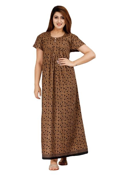 KBNBJ Women’s Cotton Printed Nighty (Pack of 2) – Ankle-Length Maxi Gown Night Dress – Free Size, Soft & Comfortable Sleepwear (Purple,Brown, Free Size) - Image 3