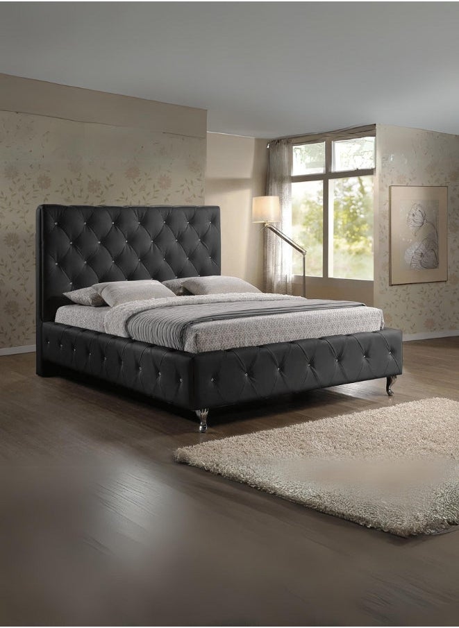 Bed and Mattress Zone Diamond Sam Tufted Upholstered Bed 200x150 Queen Size Black Color 