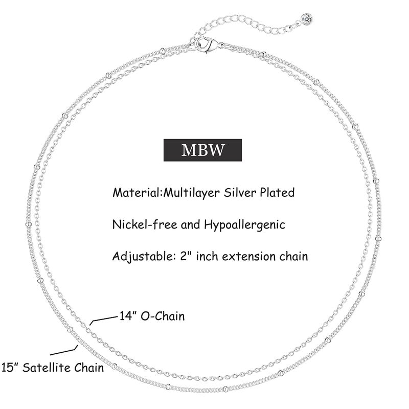MBW Simple Layered Necklaces for Women, Dainty Silver Plated Satellite Chain Necklace for Women layering Necklaces Thin Choker Stacked Necklace Silver Jewelry Set Gift for her - Image 5