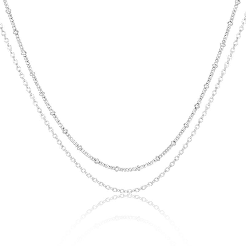 MBW Simple Layered Necklaces for Women, Dainty Silver Plated Satellite Chain Necklace for Women layering Necklaces Thin Choker Stacked Necklace Silver Jewelry Set Gift for her - Image 1