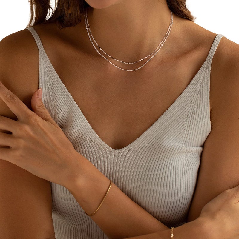 MBW Simple Layered Necklaces for Women, Dainty Silver Plated Satellite Chain Necklace for Women layering Necklaces Thin Choker Stacked Necklace Silver Jewelry Set Gift for her - Image 3