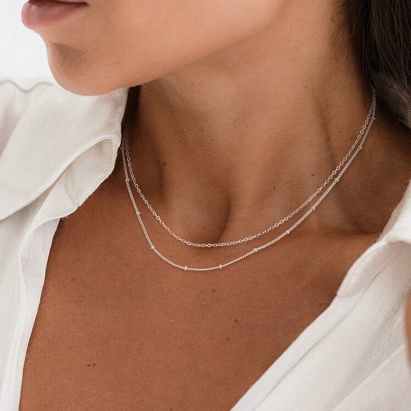 MBW Simple Layered Necklaces for Women, Dainty Silver Plated Satellite Chain Necklace for Women layering Necklaces Thin Choker Stacked Necklace Silver Jewelry Set Gift for her - Image 4