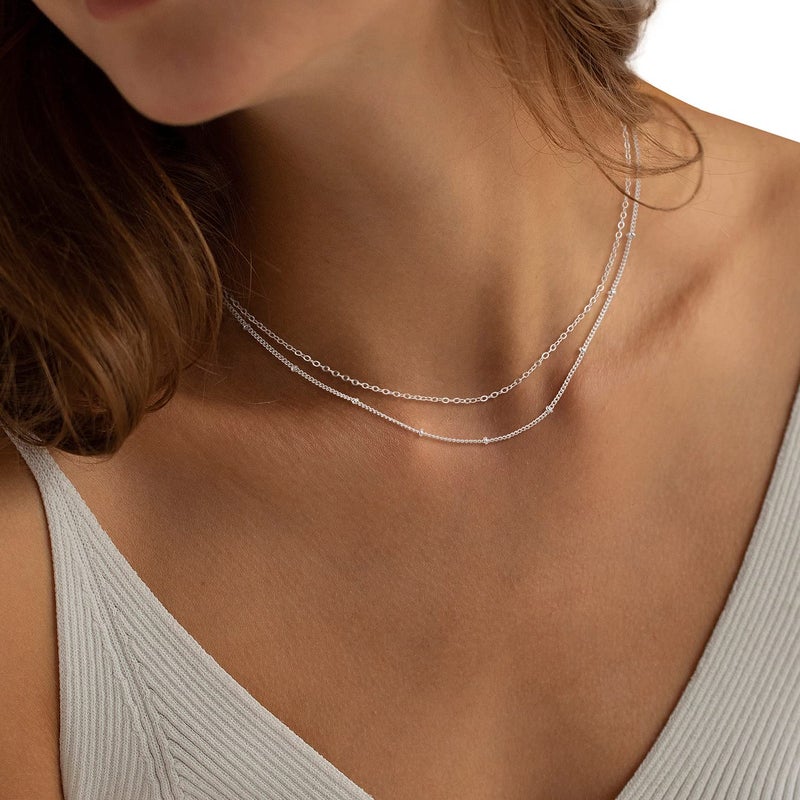 MBW Simple Layered Necklaces for Women, Dainty Silver Plated Satellite Chain Necklace for Women layering Necklaces Thin Choker Stacked Necklace Silver Jewelry Set Gift for her - Image 2