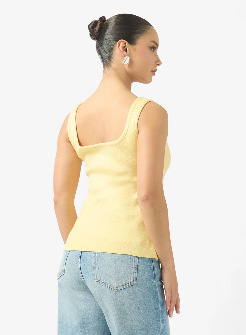 Ginger Square Neck Button Down Vest with Gold Accent