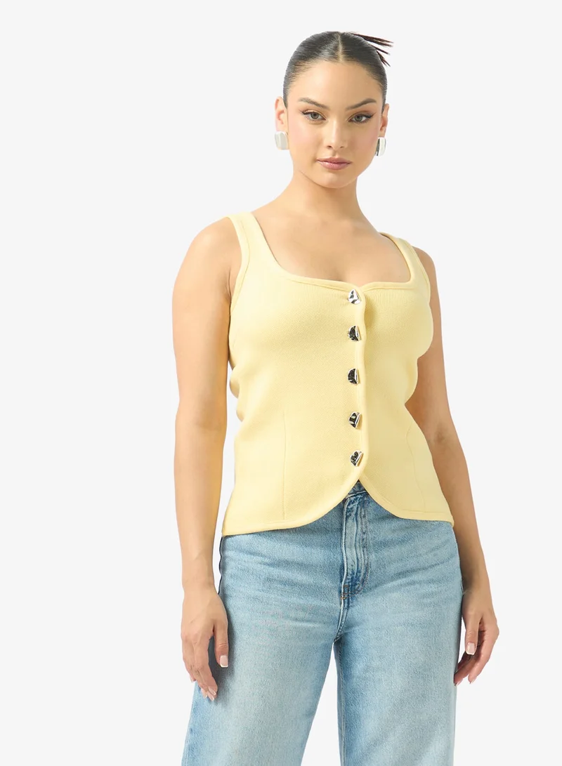 جينجر صدرية مربعة بياقة بأزرار وزخرفة ذهبية