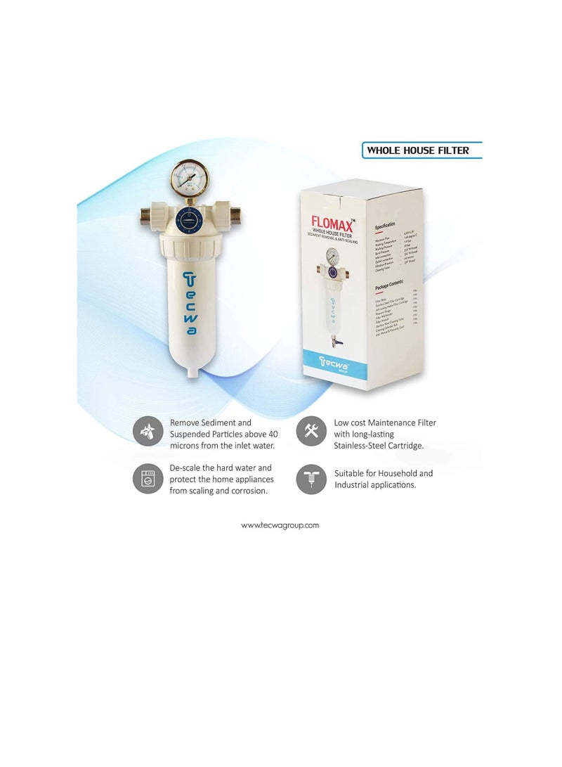 Tecwa Flomax Inline Water Filter With Anti-scaling Cartridge, Protect Whole Home Appliances and Bathroom Sanitary from Hard Water Sediment Struvite and Lime Water - Image 2