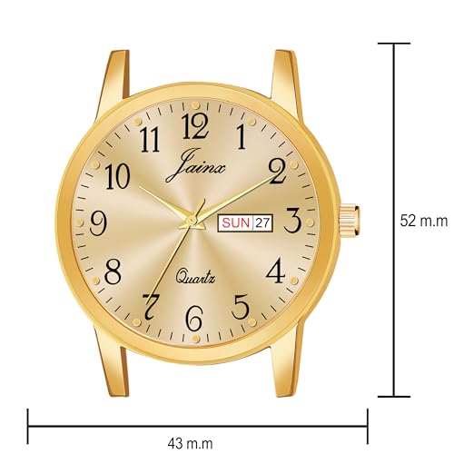jainx Metal Premium Gold Plated Chain Day Date Feature Gift Analog Wrist Watch for Men - Jm1179 - Image 4