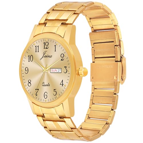 jainx Metal Premium Gold Plated Chain Day Date Feature Gift Analog Wrist Watch for Men - Jm1179 - Image 3