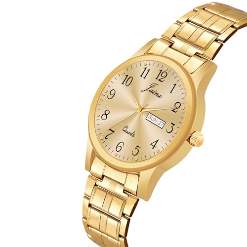 jainx Metal Premium Gold Plated Chain Day Date Feature Gift Analog Wrist Watch for Men - Jm1179 - Image 5