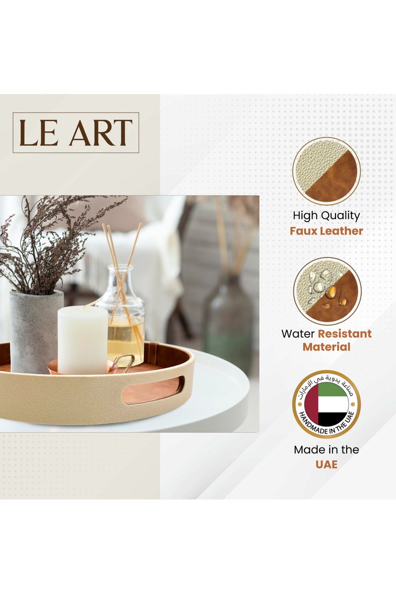 LEART Round Leather Serving Tray – Small, Medium, Large | Trays for Home, Kitchen, Dining Table, and Vanity Decor | Perfect for Appetizer, Food, and Snacks Serving Platter (Round | Set of 3) - Image 2