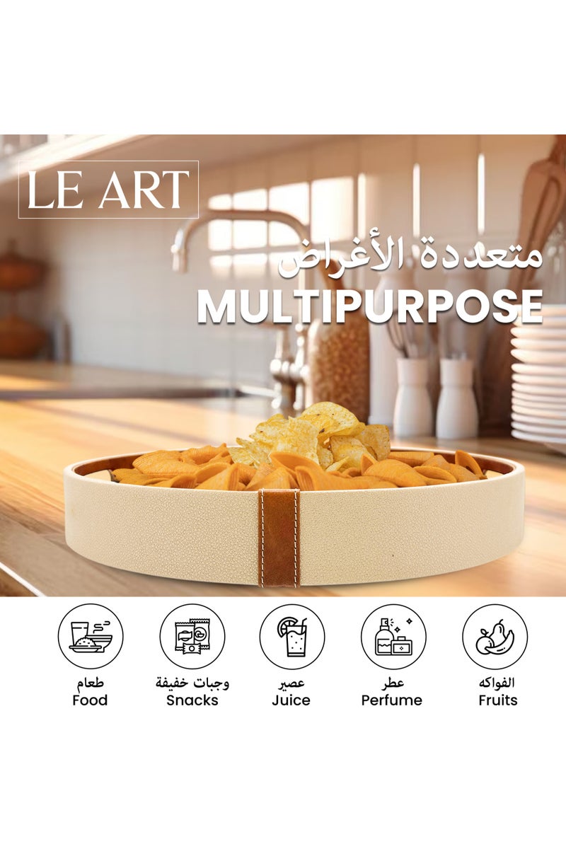 LEART Round Leather Serving Tray – Small, Medium, Large | Trays for Home, Kitchen, Dining Table, and Vanity Decor | Perfect for Appetizer, Food, and Snacks Serving Platter (Round | Set of 3) - Image 3