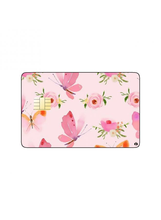 RKN PRINTED BANK CARD STICKER Beautiful Pink Butterflies Drawing - Image 1