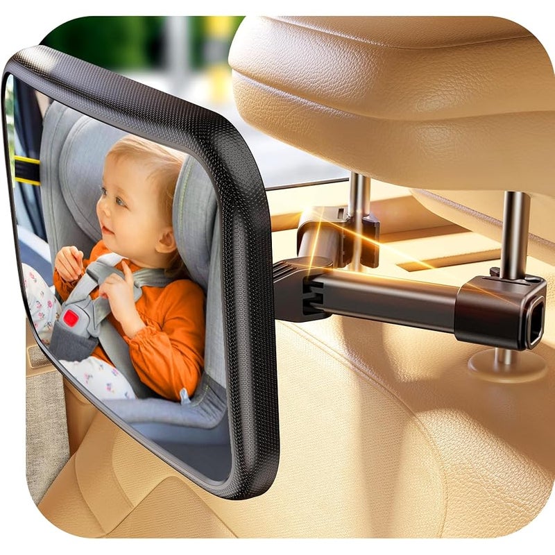 TAZENI Baby Car Mirror for Baby, Stays Stable Hook Clip (No Strap), Baby Mirror for Car Seat Mirror Rear Facing, Easy Install, Back Seat Mirrors for Car, ShatterProof & Crash Tested Baby Shower Gifts - Image 1