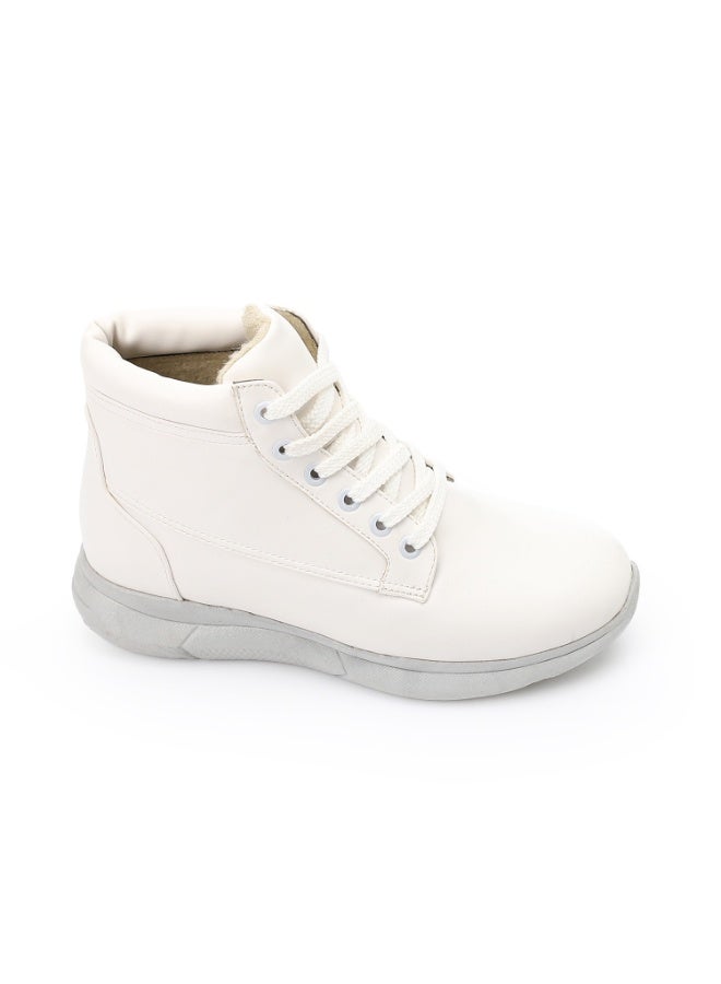 آيس كلوب الدانتيل الأبيض حتى أحذية الكاحل المسطحة - Image 1