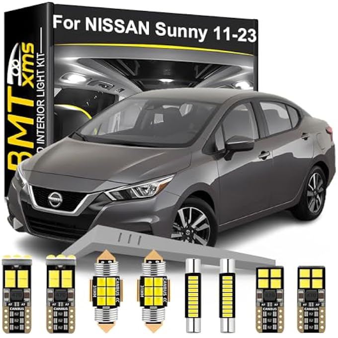 BMT xms طقم إضاءة داخلية LED مكون من 11 قطعة بديلة لسيارة نيسان صني 2011-2023، لمبات بيضاء باردة 6000 كلفن - Image 1