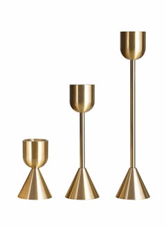 Excefore Brass Gold Candlestick Holder - Set of 3 Taper Candle Holder, Vintage Decorative Centerpiece for Table Mantel Wedding Housewarming Gift  - Image 1