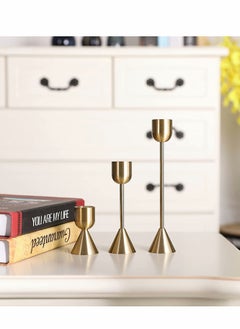 Excefore Brass Gold Candlestick Holder - Set of 3 Taper Candle Holder, Vintage Decorative Centerpiece for Table Mantel Wedding Housewarming Gift  - Image 3