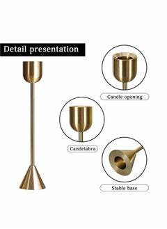 Excefore Brass Gold Candlestick Holder - Set of 3 Taper Candle Holder, Vintage Decorative Centerpiece for Table Mantel Wedding Housewarming Gift  - Image 2