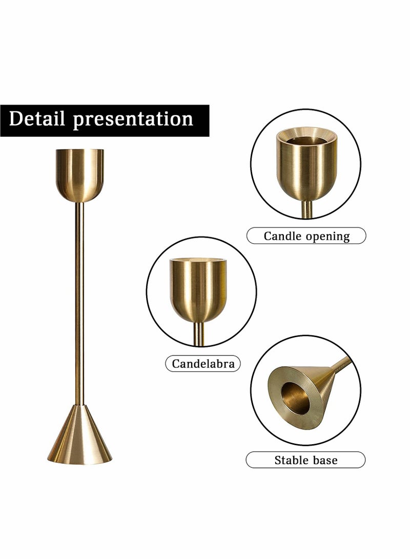 Excefore Brass Gold Candlestick Holder - Set of 3 Taper Candle Holder, Vintage Decorative Centerpiece for Table Mantel Wedding Housewarming Gift - Image 2