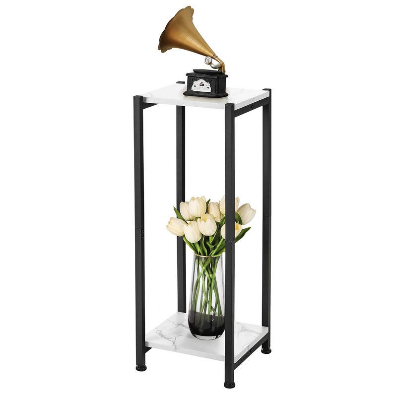Dipion Tall Plant Stand Indoor31 Inch Plant Stands2 Tier Metal Plant Stand with Heavy Duty WoodMarble White and Black