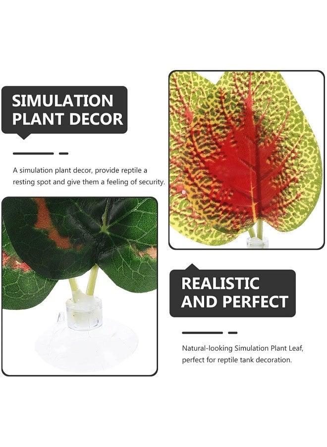 Reptile Plants Leaves, 5Pcs Artificial Plants, Terrarium Plants Habitat Decoration Accessories Decorate Grass Leaf with Suction Cup for Gecko Snake Tortoise, Decorative Landscaping Simulation Plant - Image 5