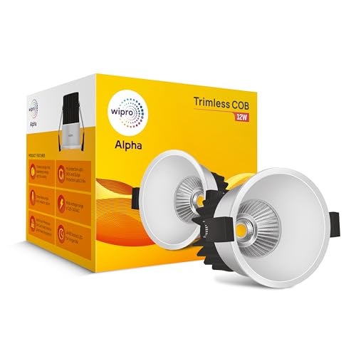 Wipro 12w Alpha Trimless COB | Warm White (2700K) | Aluminium PDC Heat Sink | Sharp Beam Angle with Reflector for Home, Office and Store Cabinet Display | Pack of 1 - Image 1