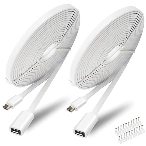 SIOCEN 2 Pack 13FT Micro USB Extension Cable for Zmodo,Male to Female Extender Flat Power Cord Compatible for Wyze Cam v3 v2,Yi Camera,Oculus Go,Netvue,Nest Cam,Blink,Furbo Dog Home Security Camera - Image 1