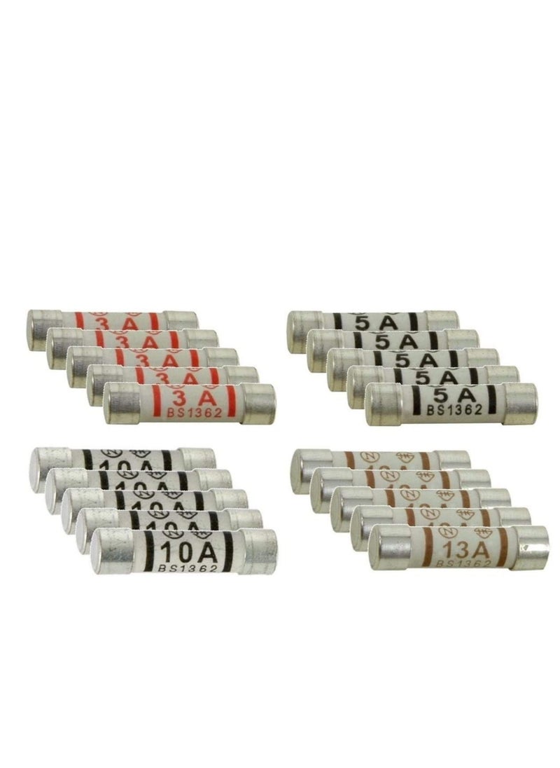 RYN 20 x Mixed Electrical Ceramic Household Domestic Mains Plug Top Fuses 3A 5A 10A 13A  - Image 1
