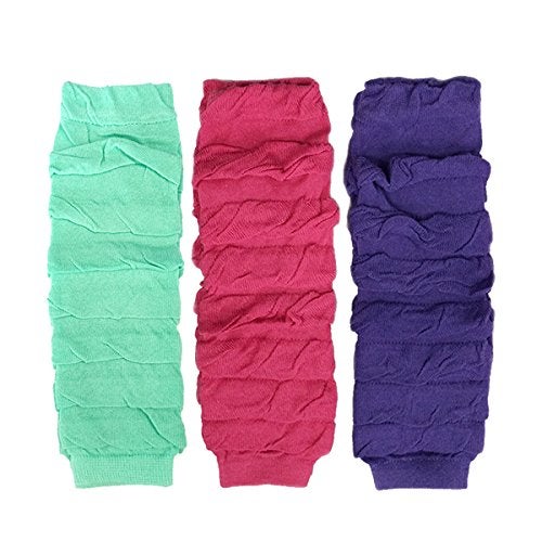 Bowbear New Little Girls 3 Pair Layered Ruffles Leg Warmers, Sea Green, Hot Pink, Purple - Image 1