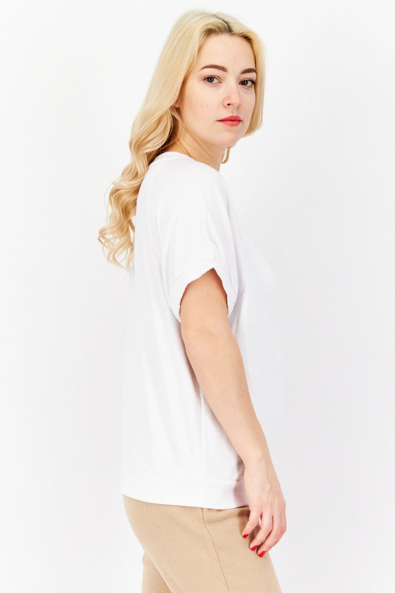 Andrew Marc Women Round Neck Short Sleeves Plain T-Shirt, White - Image 2