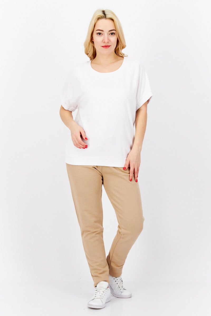 Andrew Marc Women Round Neck Short Sleeves Plain T-Shirt, White - Image 4