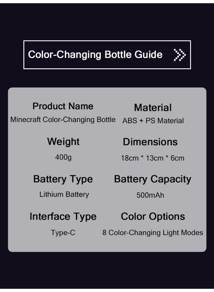 ماين كرافت مصباح طاولة LED متغير اللون على شكل زجاجة جرعة ماين كرافت، إضاءة مزاجية لغرفة النوم والمكتب وغرفة المعيشة وغرفة اللعب وديكور المنزل وهدايا ألعاب الفيديو - Image 2