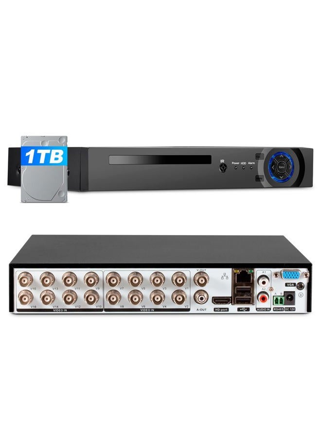 Fuers 1080p 16 Channel Security Recorder DVR, Hybrid 6-in-1 Surveillance Digital Video Recorder for up tp 5MP AHD/TVI/CVI/CVBS/IP/XVI Camera, Human Detection, Remote Access(with 1TB Hard Drive) - Image 1