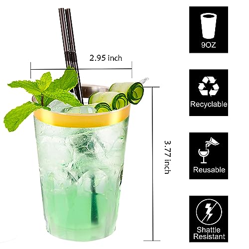 I00000 200 Pack Gold Plastic Cups, 10 oz Clear Plastic Cups Gold Rimmed Disposable Wine Glasses Fancy Disposable Party Cups Wedding Cups Drinking Tumblers Plastic Cocktail Glasses with Gold Rim - Image 2
