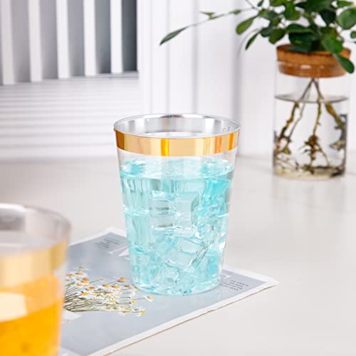 I00000 200 Pack Gold Plastic Cups, 10 oz Clear Plastic Cups Gold Rimmed Disposable Wine Glasses Fancy Disposable Party Cups Wedding Cups Drinking Tumblers Plastic Cocktail Glasses with Gold Rim - Image 5