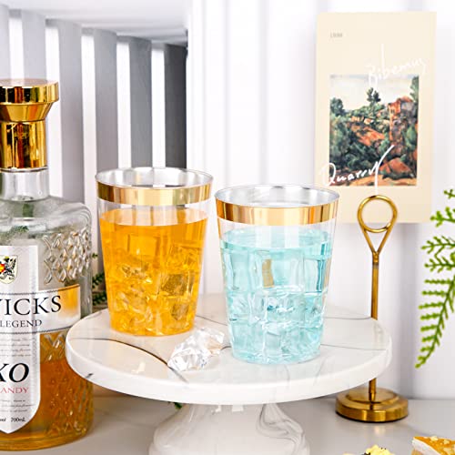 I00000 200 Pack Gold Plastic Cups, 10 oz Clear Plastic Cups Gold Rimmed Disposable Wine Glasses Fancy Disposable Party Cups Wedding Cups Drinking Tumblers Plastic Cocktail Glasses with Gold Rim - Image 3