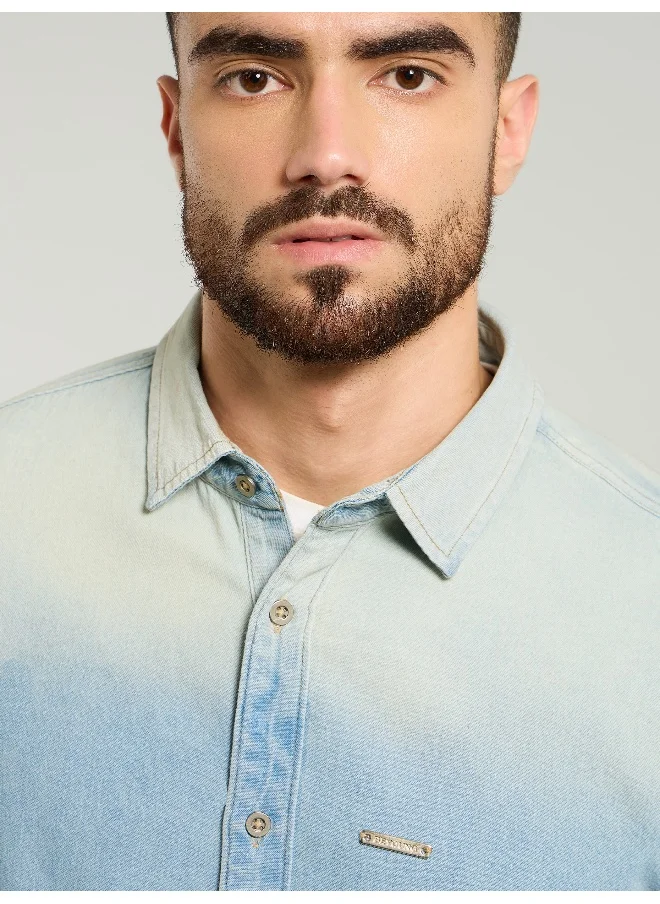 Beyoung Light Blue Ombre Denim Shirt For Men