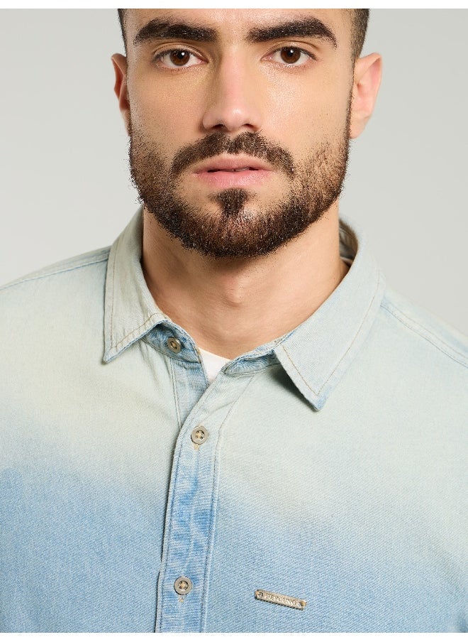 Beyoung Light Blue Ombre Denim Shirt For Men  - Image 5