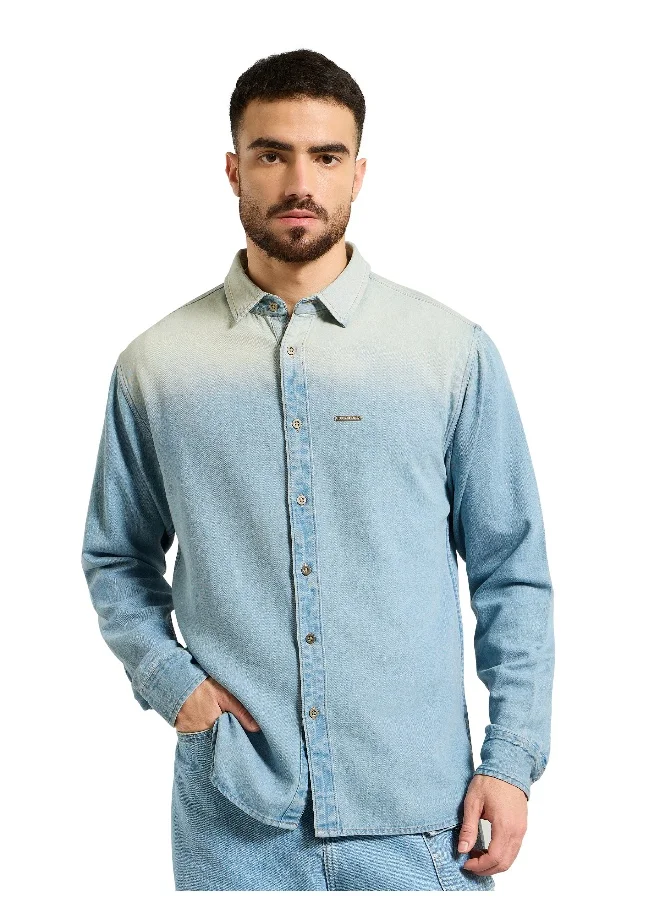 Beyoung Light Blue Ombre Denim Shirt For Men